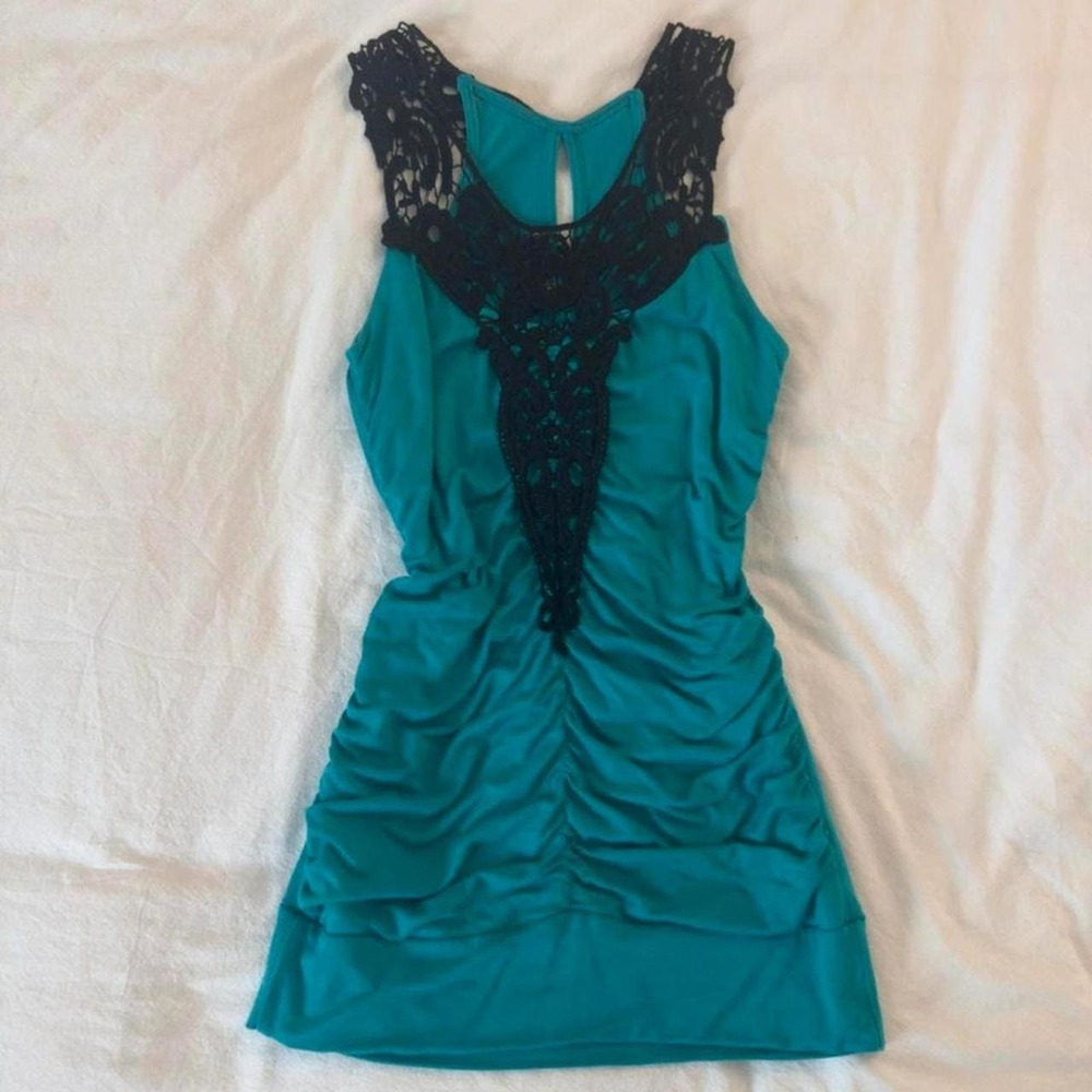 MCM Teal and black lace Y2K tank top